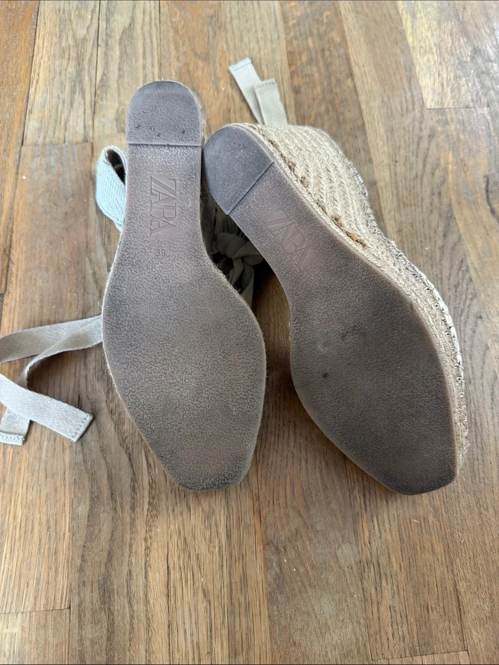 Zara Woven Espadrille Tie-Strap Flats in Beige